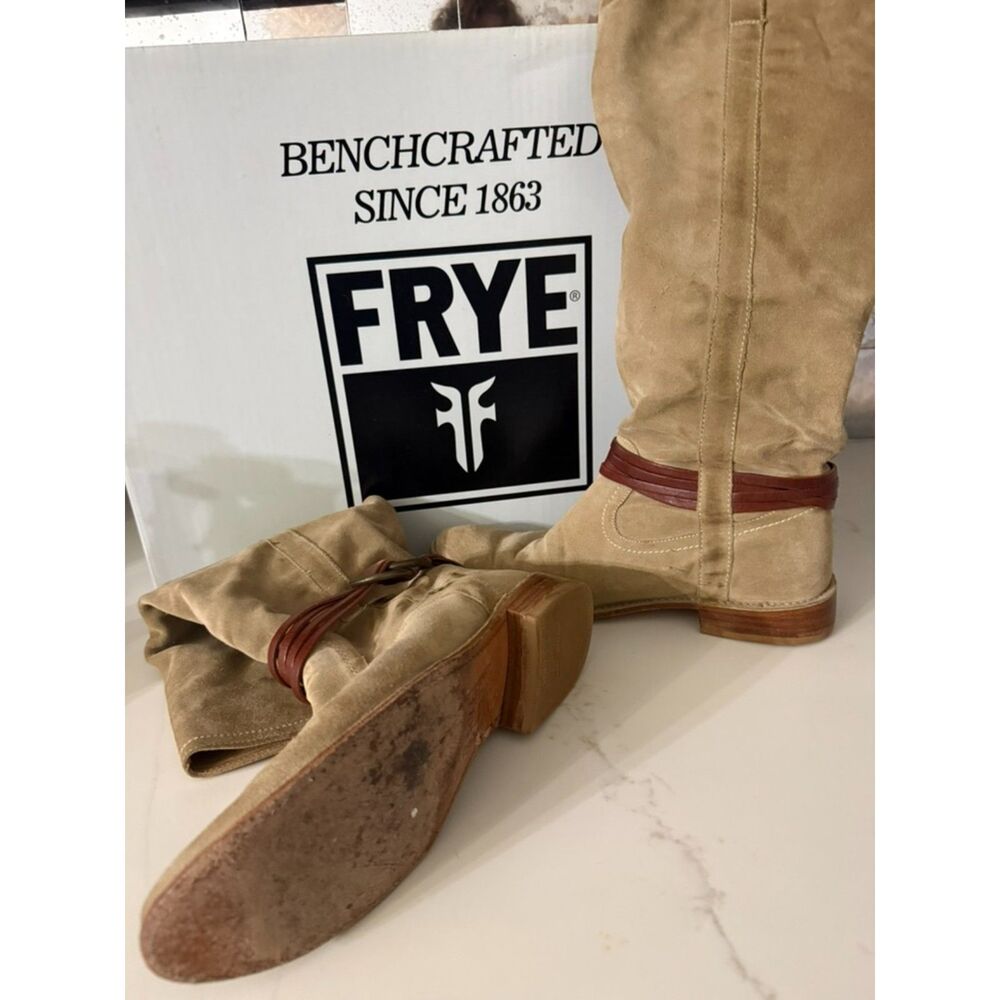 **FRYE Shirley Multi Strap Harness Suede Boots | Stone | Size 10M**
